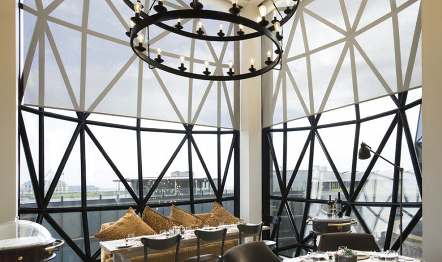 Internal blinds in the Silo Hotel lobby are made in Soltis Perform 92 fabrics which offers heat protection and glare-free conditions