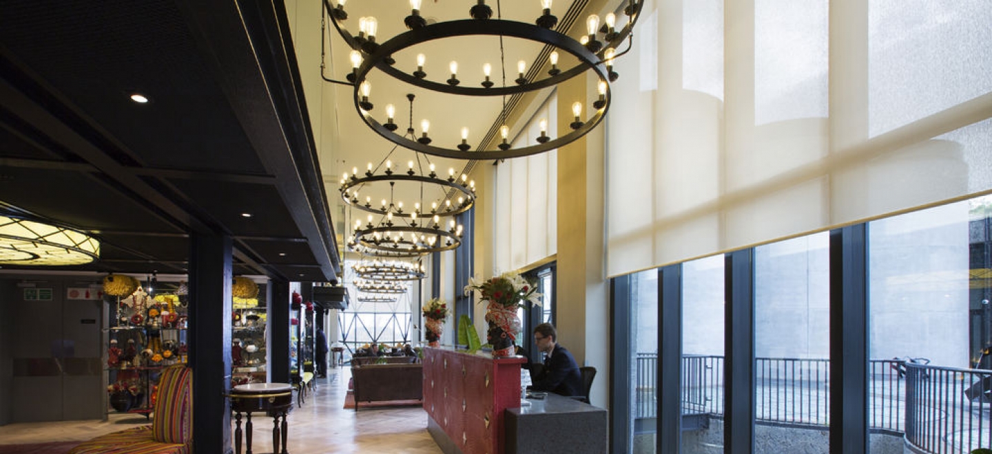 Internal blinds in the Silo Hotel lobby are made in Soltis Perform 92 fabrics which offers heat protection and glare-free conditions