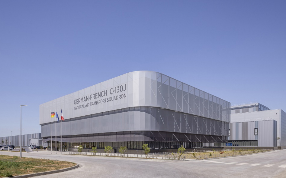Frontside View 381 mesh used on building on Air Base 105 in France