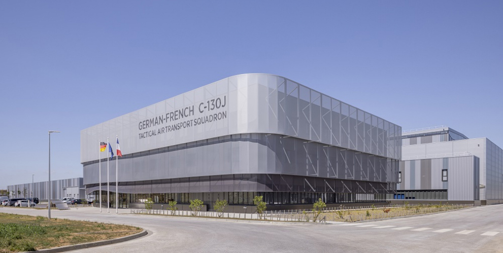 Frontside View 381 mesh used on building on Air Base 105 in France