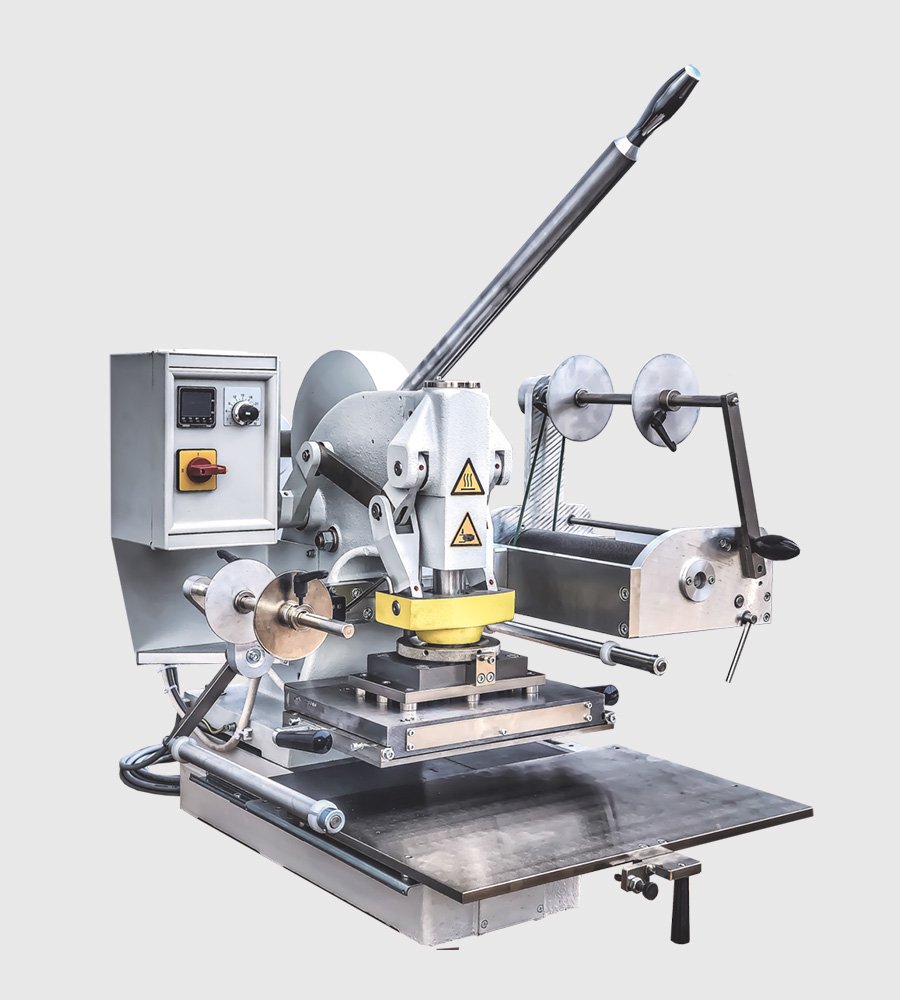 Baier hot stamping machine for enhancing prints with foils