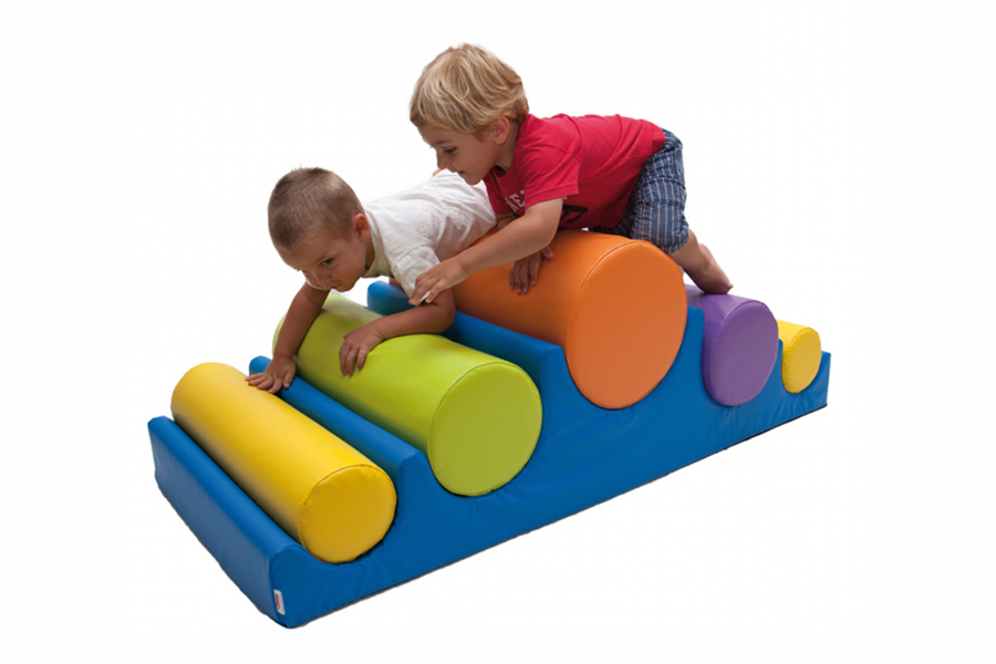 Children playing on modular units for psychomotor development
