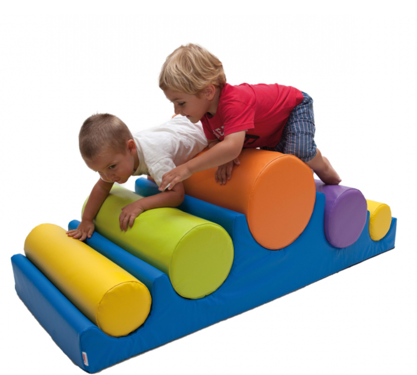 Children playing on modular units for psychomotor development